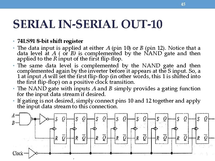 45 SERIAL IN-SERIAL OUT-10 • 74 LS 91 8 -bit shift register • The