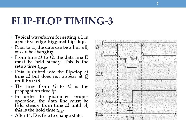 7 FLIP-FLOP TIMING-3 • Typical waveforms for setting a 1 in • • •