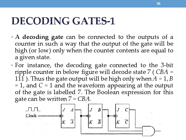 90 DECODING GATES-1 • A decoding gate can be connected to the outputs of
