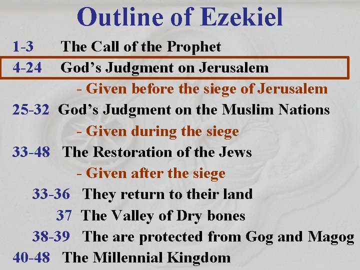 Outline of Ezekiel 1 -3 4 -24 The Call of the Prophet God’s Judgment