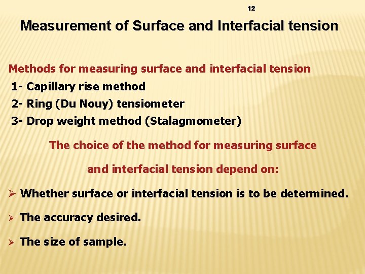 12 Measurement of Surface and Interfacial tension Methods for measuring surface and interfacial tension