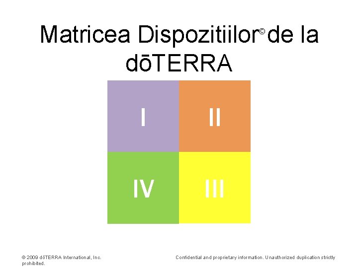 Matricea Dispozitiilor de la dōTERRA © © 2009 dōTERRA International, Inc. prohibited. I II