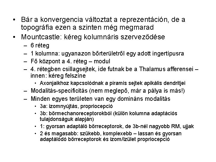  • Bár a konvergencia változtat a reprezentáción, de a topográfia ezen a szinten