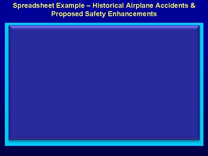 Spreadsheet Example – Historical Airplane Accidents & Proposed Safety Enhancements 