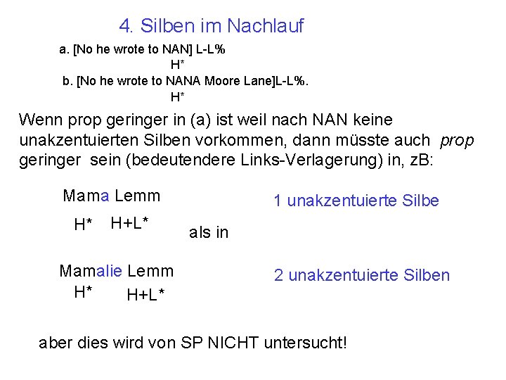 4. Silben im Nachlauf a. [No he wrote to NAN] L-L% H* b. [No