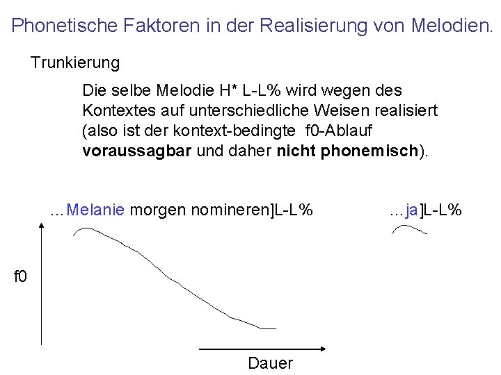 Phonetische Faktoren in der Realisierung von Melodien. Trunkierung Die selbe Melodie H* L-L% wird