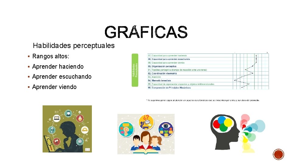 Habilidades perceptuales § Rangos altos: § Aprender haciendo § Aprender escuchando § Aprender viendo