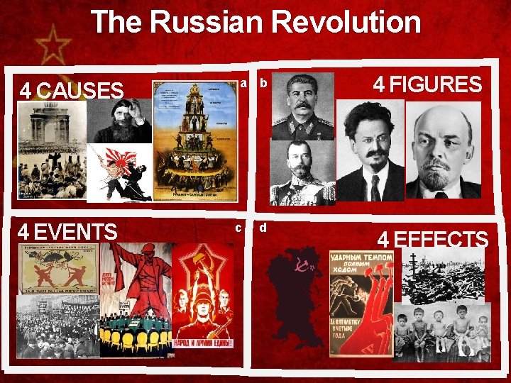 The Russian Revolution 4 CAUSES 4 EVENTS a b c d 4 FIGURES 4