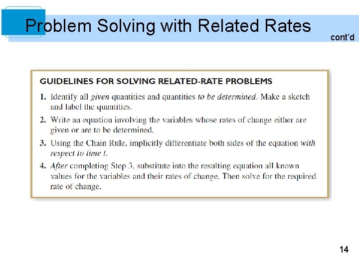 Problem Solving with Related Rates cont’d 14 