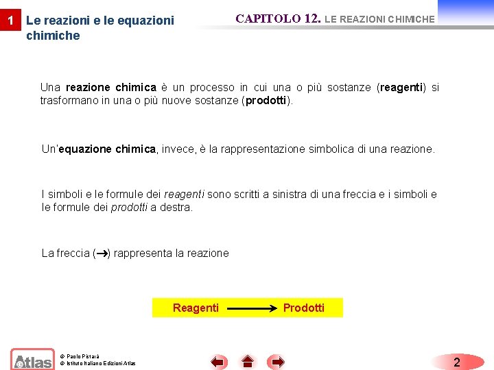 1 Le reazioni e le equazioni chimiche CAPITOLO 12. LE REAZIONI CHIMICHE Una reazione