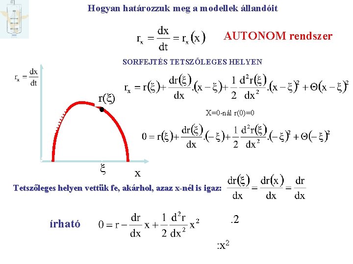 Hogyan határozzuk meg a modellek állandóit AUTONOM rendszer SORFEJTÉS TETSZŐLEGES HELYEN r(ξ) X=0 -nál