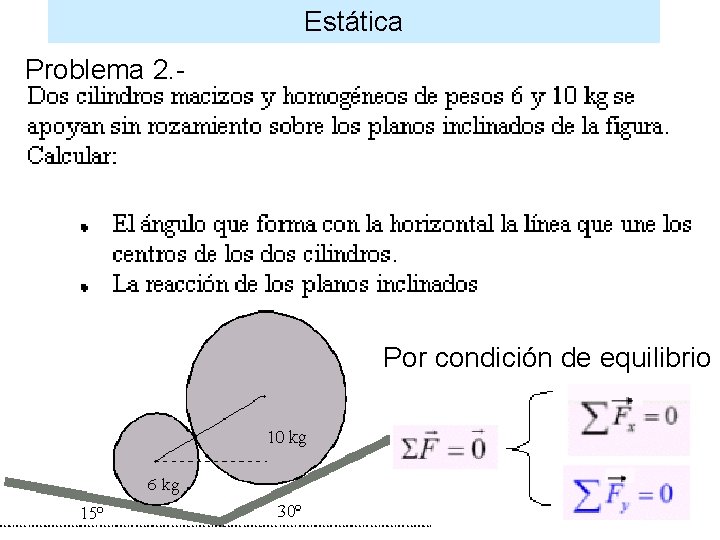 Estática Problema 2. - Por condición de equilibrio 