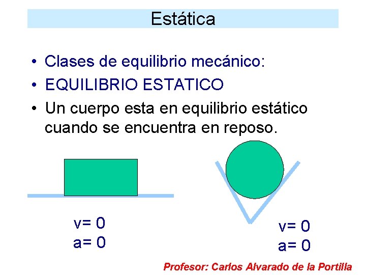 Estática • Clases de equilibrio mecánico: • EQUILIBRIO ESTATICO • Un cuerpo esta en