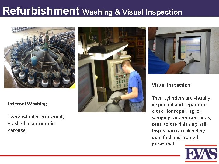 Refurbishment Washing & Visual Inspection Internal Washing Every cylinder is internaly washed in automatic