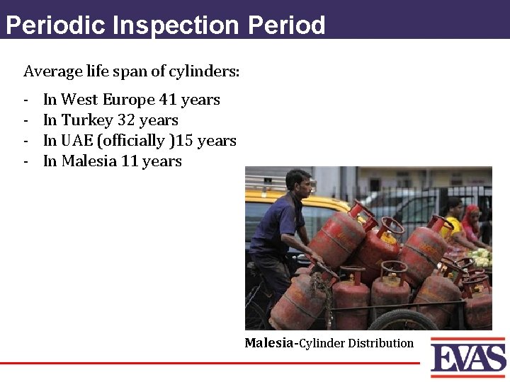 Periodic Inspection Period Average life span of cylinders: - In West Europe 41 years