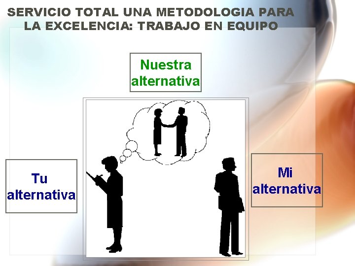 SERVICIO TOTAL UNA METODOLOGIA PARA LA EXCELENCIA: TRABAJO EN EQUIPO Nuestra alternativa Tu alternativa