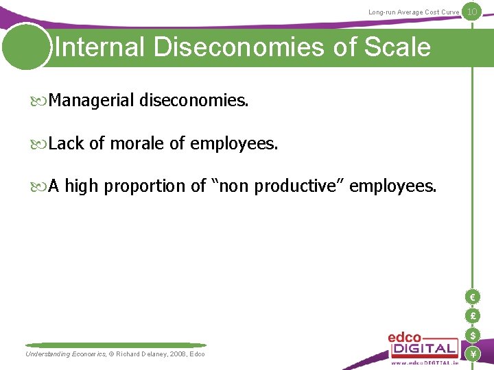 Long-run Average Cost Curve 10 Internal Diseconomies of Scale Managerial diseconomies. Lack of morale Long-run Average Cost Curve 10 Internal Diseconomies of Scale Managerial diseconomies. Lack of morale