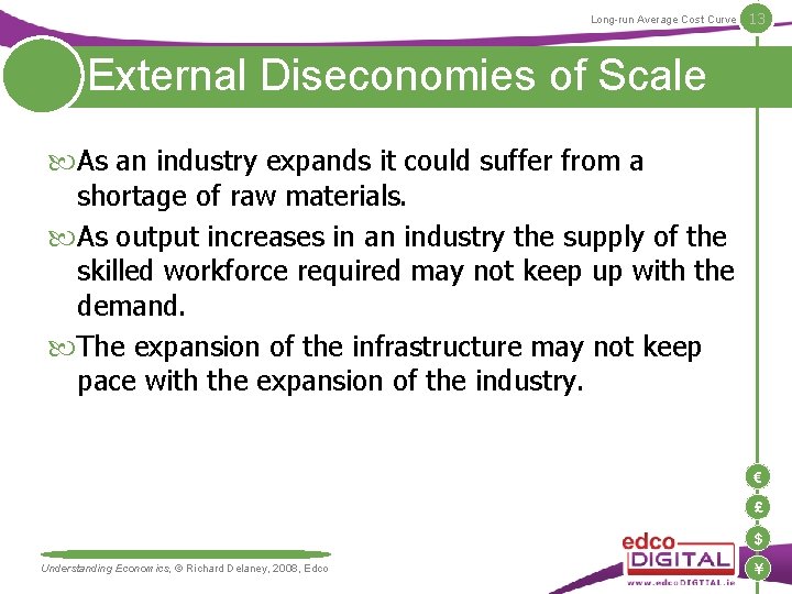 Long-run Average Cost Curve 13 External Diseconomies of Scale As an industry expands it Long-run Average Cost Curve 13 External Diseconomies of Scale As an industry expands it
