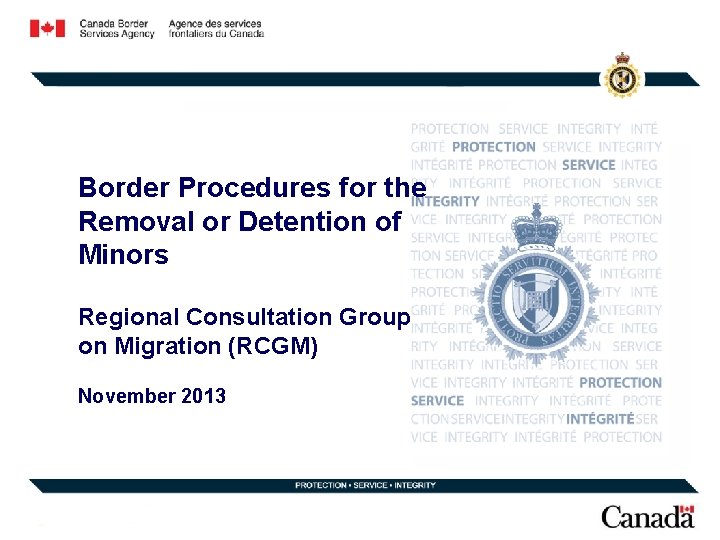 Border Procedures for the Removal or Detention of Minors Regional Consultation Group on Migration