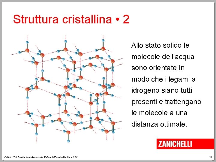 Struttura cristallina • 2 Allo stato solido le molecole dell’acqua sono orientate in modo