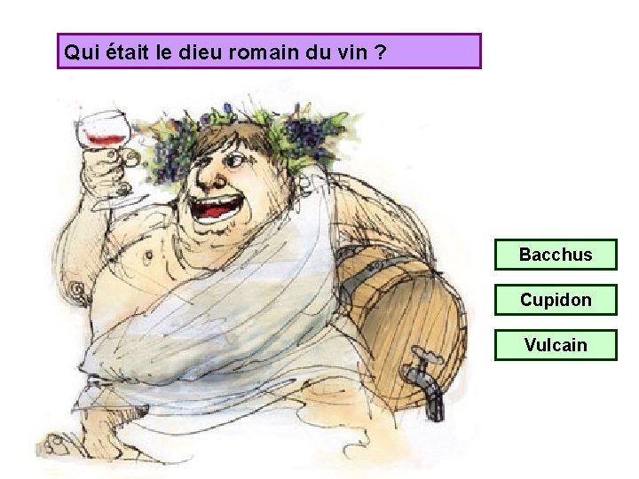 Qui était le dieu romain du vin ? Bacchus Cupidon Vulcain 