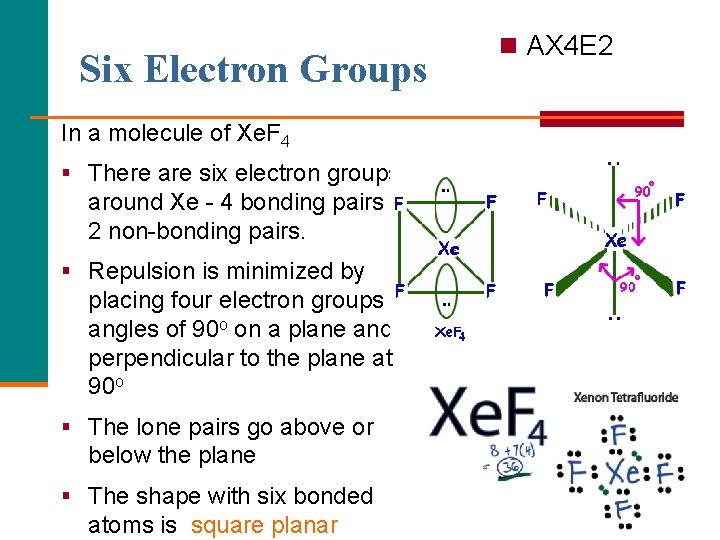 Six Electron Groups n AX 4 E 2 In a molecule of Xe. F