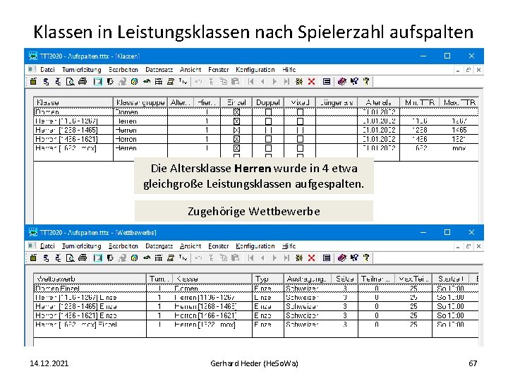 Klassen in Leistungsklassen nach Spielerzahl aufspalten Die Altersklasse Herren wurde in 4 etwa gleichgroße