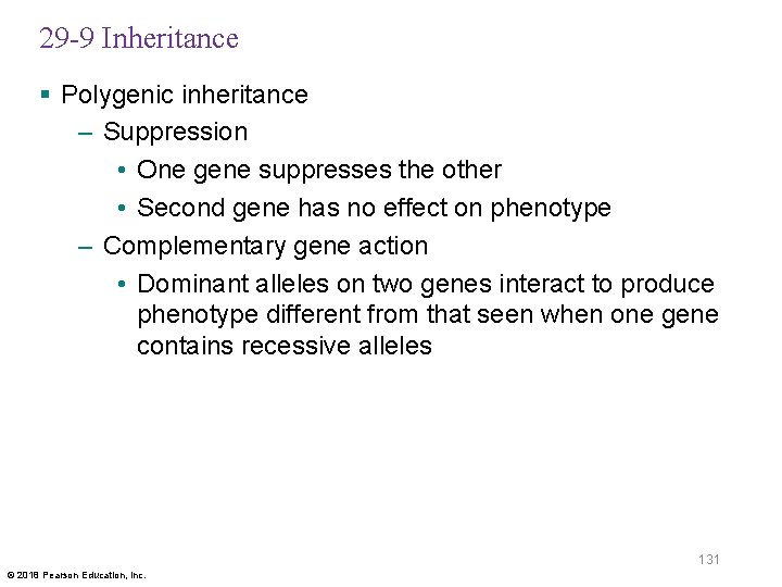 29 -9 Inheritance § Polygenic inheritance – Suppression • One gene suppresses the other