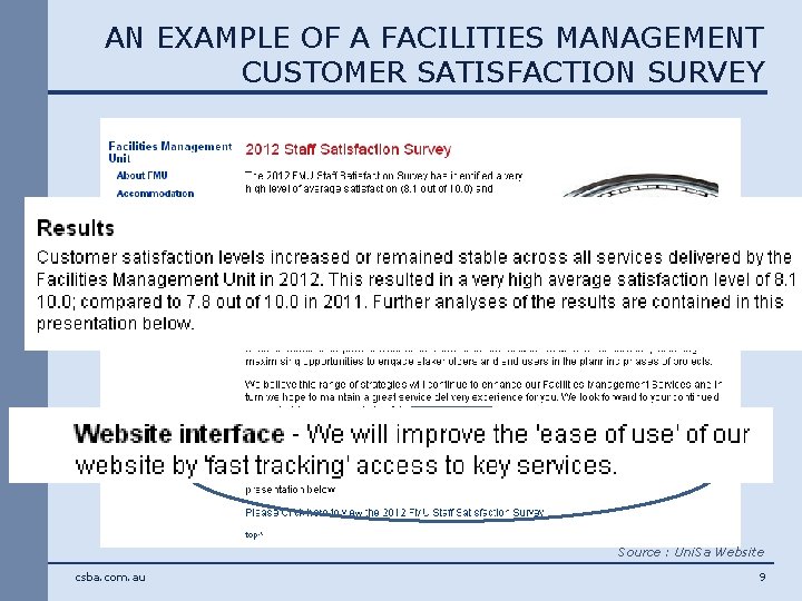 AN EXAMPLE OF A FACILITIES MANAGEMENT CUSTOMER SATISFACTION SURVEY Source : Uni. Sa Website