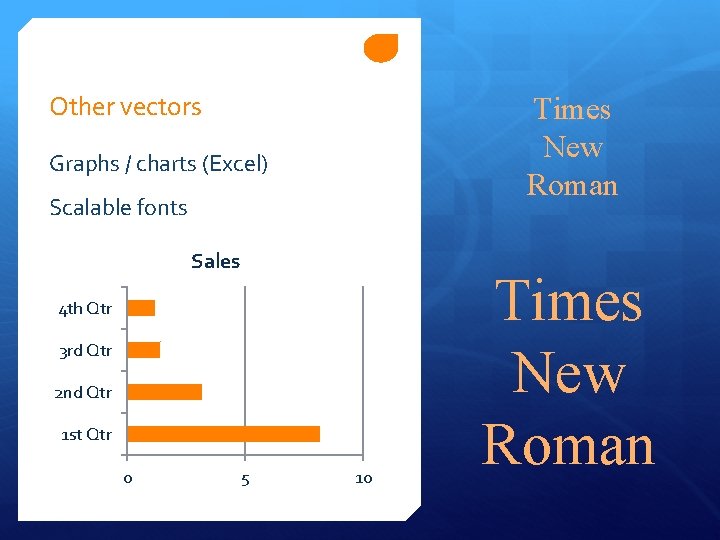 Other vectors Times New Roman Graphs / charts (Excel) Scalable fonts Sales 4 th