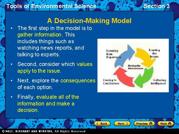 Tools of Environmental Science A Decision-Making Model • The first step in the model