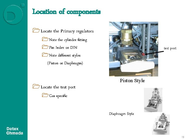 Location of components 1 Locate the Primary regulators 1 Note the cylinder fitting 1 Location of components 1 Locate the Primary regulators 1 Note the cylinder fitting 1