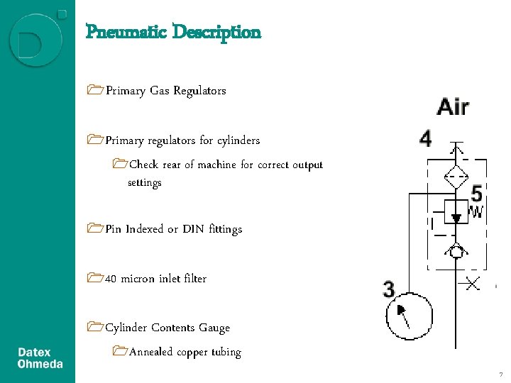 Pneumatic Description 1 Primary Gas Regulators 1 Primary regulators for cylinders 1 Check settings Pneumatic Description 1 Primary Gas Regulators 1 Primary regulators for cylinders 1 Check settings
