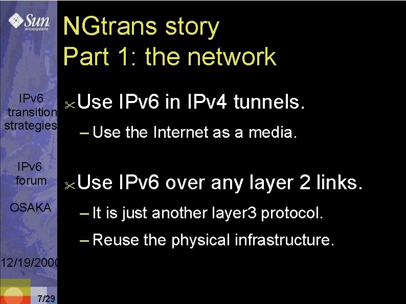 NGtrans story Part 1: the network IPv 6 " transition strategies IPv 6 forum