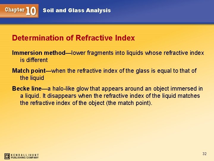 Soil and Glass Analysis Determination of Refractive Index Immersion method—lower fragments into liquids whose