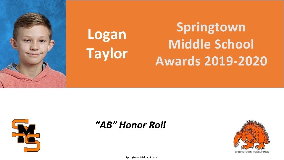 Logan Taylor Springtown Middle School Awards 2019 -2020 “AB” Honor Roll Springtown Middle School