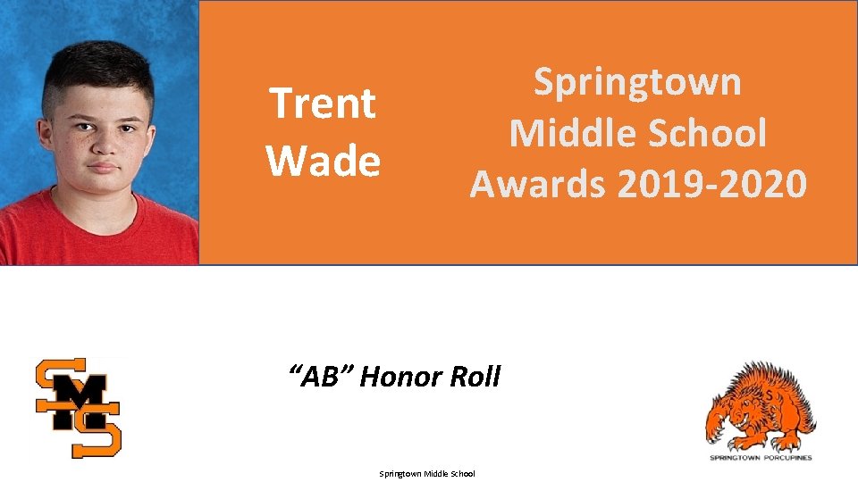 Trent Wade Springtown Middle School Awards 2019 -2020 “AB” Honor Roll Springtown Middle School