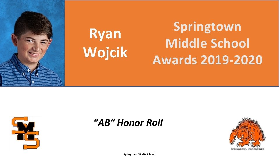 Ryan Wojcik Springtown Middle School Awards 2019 -2020 “AB” Honor Roll Springtown Middle School