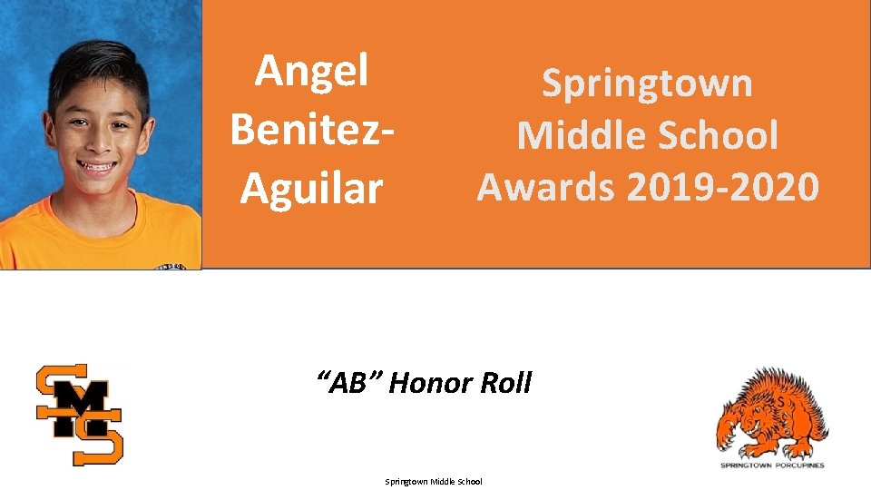 Angel Benitez. Aguilar Springtown Middle School Awards 2019 -2020 “AB” Honor Roll Springtown Middle