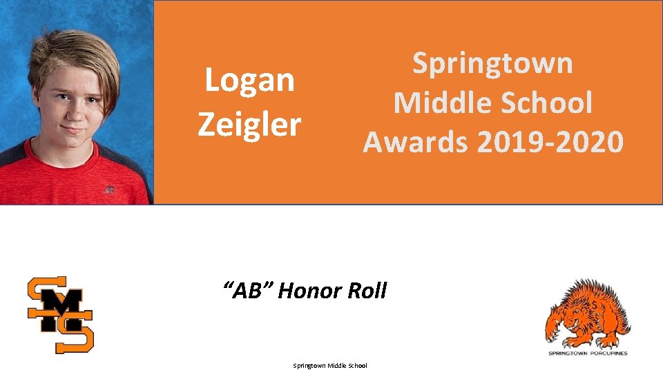 Logan Zeigler Springtown Middle School Awards 2019 -2020 “AB” Honor Roll Springtown Middle School