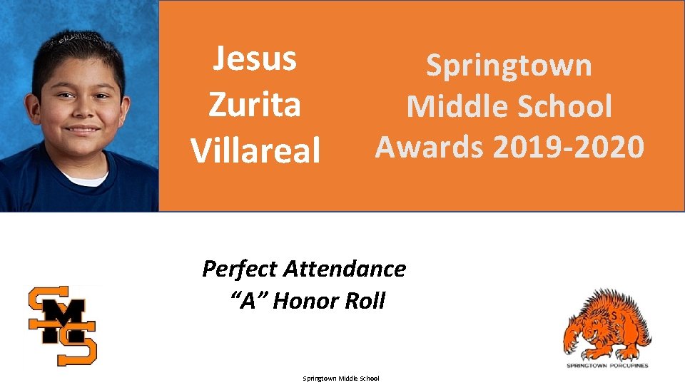 Jesus Zurita Villareal Springtown Middle School Awards 2019 -2020 Perfect Attendance “A” Honor Roll