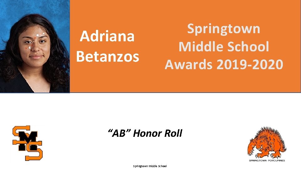 Adriana Betanzos Springtown Middle School Awards 2019 -2020 “AB” Honor Roll Springtown Middle School