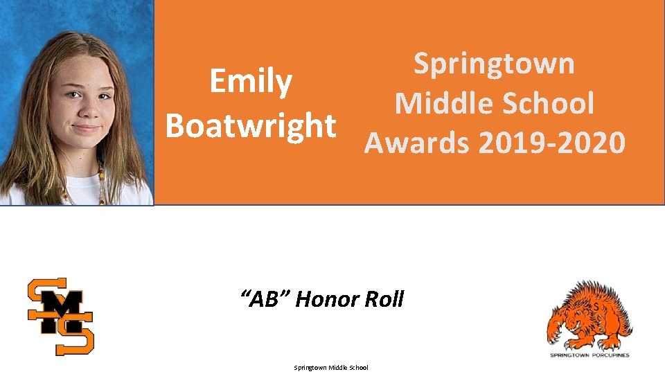 Springtown Emily Middle School Boatwright Awards 2019 -2020 “AB” Honor Roll Springtown Middle School