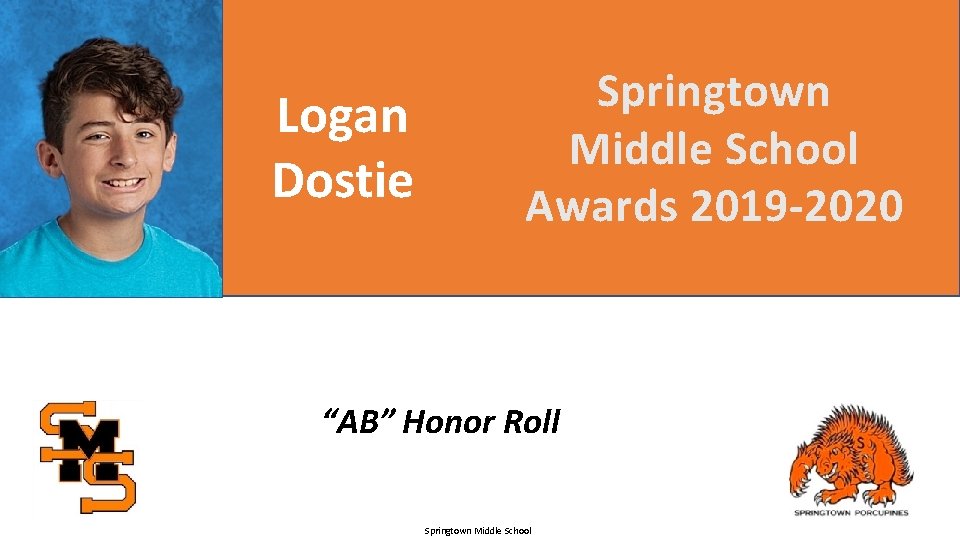 Logan Dostie Springtown Middle School Awards 2019 -2020 “AB” Honor Roll Springtown Middle School