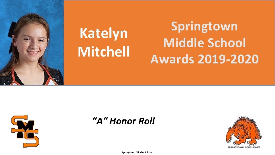 Katelyn Mitchell Springtown Middle School Awards 2019 -2020 “A” Honor Roll Springtown Middle School