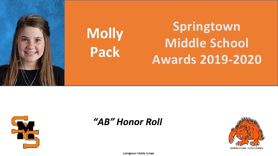 Molly Pack Springtown Middle School Awards 2019 -2020 “AB” Honor Roll Springtown Middle School