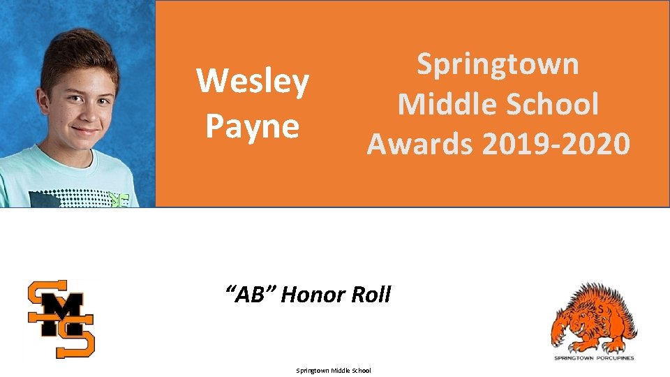 Wesley Payne Springtown Middle School Awards 2019 -2020 “AB” Honor Roll Springtown Middle School