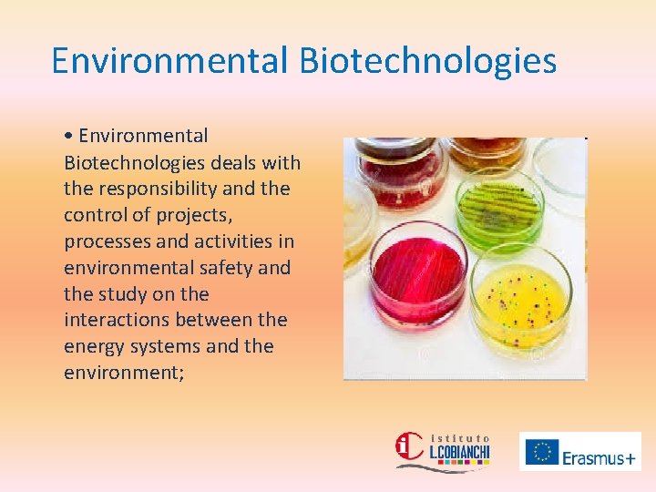 Environmental Biotechnologies • Environmental Biotechnologies deals with the responsibility and the control of projects,