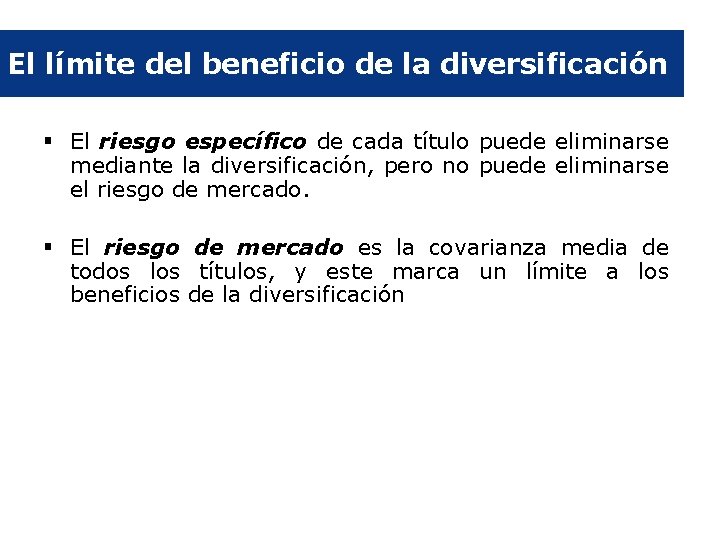 El límite del beneficio de la diversificación § El riesgo específico de cada título