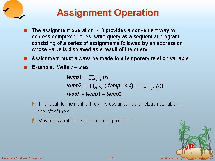 Assignment Operation n The assignment operation ( ) provides a convenient way to express